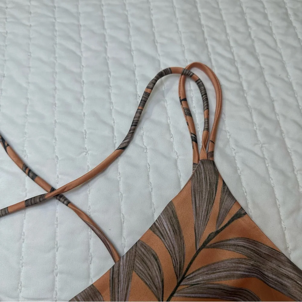 L'ATISTE Mermaid Tails Coral Brown Leaf Pattern Midi Dress - Picture 14 of 15